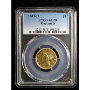 1843-D $5 Medium D