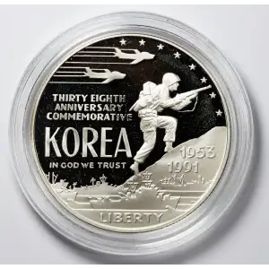 1991-P Korean War Memorial Proof silver dollar - Box & COA