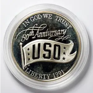 1991-P United Service Organizations Proof silver dollar - Box & COA